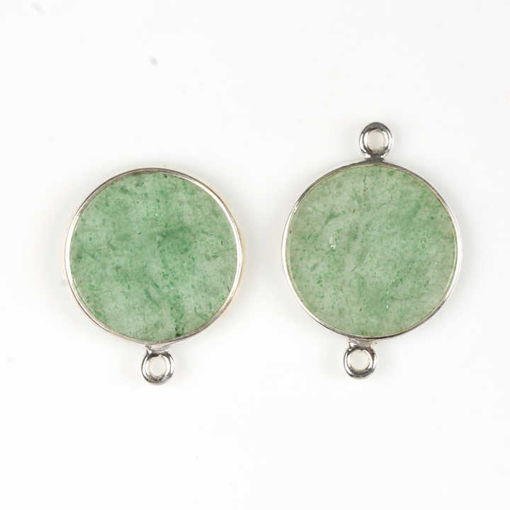 Hot Selling Lovely Green Cherry Quartz Stone 12mm Round Double Hole Bail Charm Connector Accessories Jewelry Making Supplier