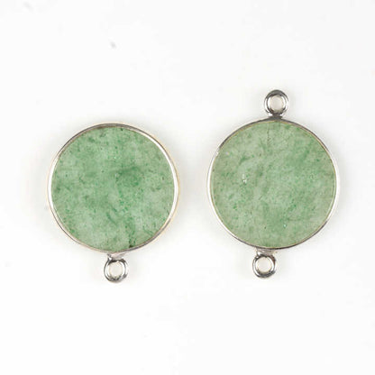Hot Selling Lovely Green Cherry Quartz Stone 12mm Round Double Hole Bail Charm Connector Accessories Jewelry Making Supplier