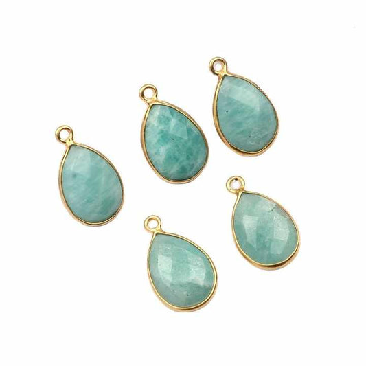Best Selling Top Quality 12x16mm Natural Amazonite Gemstone Bezel 18k Yellow Gold Plated 925 Silver Charm Pendant for Necklace