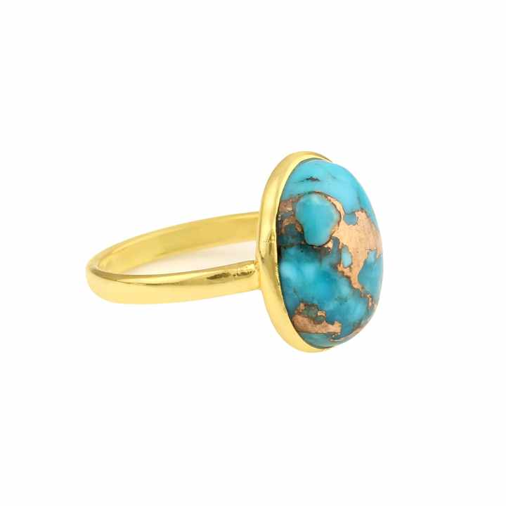 Women's Turquoise Jewelry Ring Top Quality Natural Blue Copper Turquoise Oval Ring Supplier Sterling Silver Gold Plated Ring