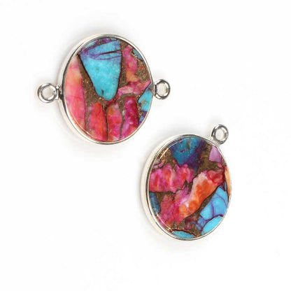 12mm Natural Mix Oyster Copper Turquoise Gemstone Jewellery Handmade Silver Round Coin Charm Connector for Pendant and Necklace