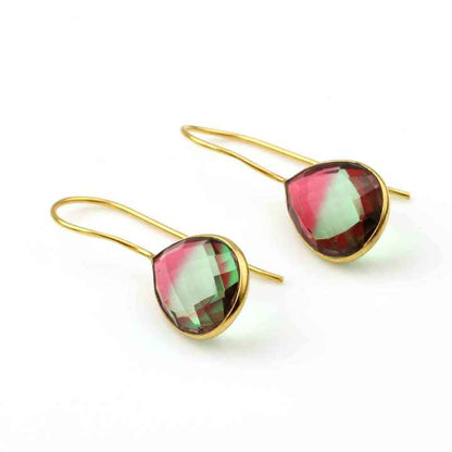 Latest Women Fashion Bi Tourmaline Gemstone Indian Jewelry Earrings Handmade 925 Sterling Silver 18k Gold Plated Dangle Earrings