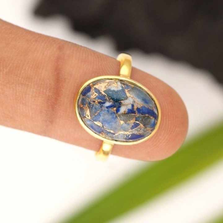 Natural Lapis Lazuli Copper Sterling Silver Gold Plated Stacking Ring