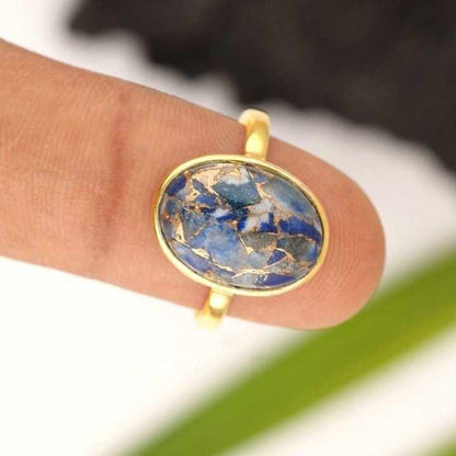 Natural Lapis Lazuli Copper Sterling Silver Gold Plated Stacking Ring
