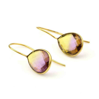 Beautiful Design Bi Tourmaline Hydro Quartz Silver Waterproof Jewelry Handmade 18k Gold Plated Dainty Teardrop Earrings for Her