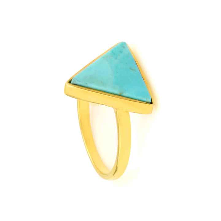 Triangle Shape Single Stone Ring Natural Arizona Turquoise Statement Ring Gemstone Jewelry 925 Sterling Silver Gold Plated Ring