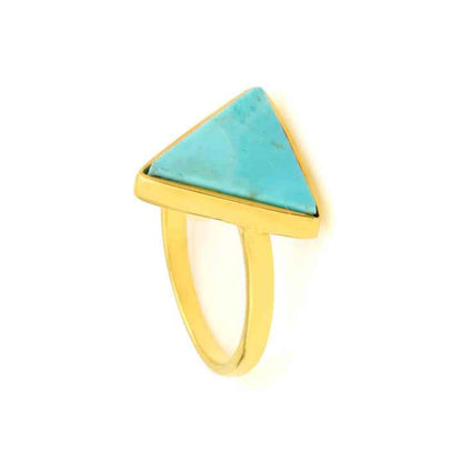 Triangle Shape Single Stone Ring Natural Arizona Turquoise Statement Ring Gemstone Jewelry 925 Sterling Silver Gold Plated Ring