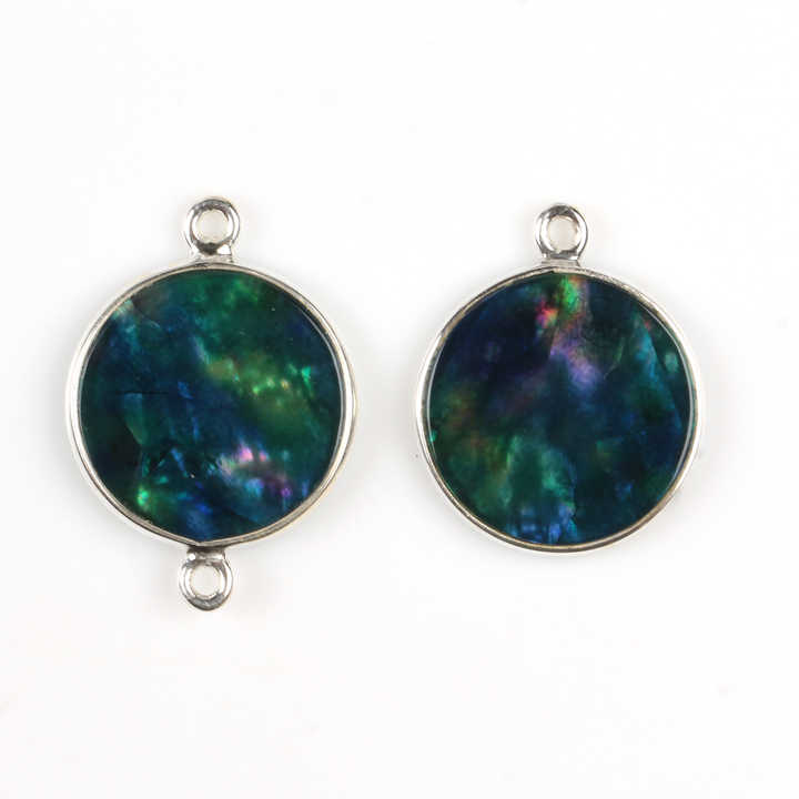 12mm Blue Ammolite Hydro Quartz Gemstone Jewellery Handmade Sterling Silver Round Coin Charm Connector for Pendant and Necklace
