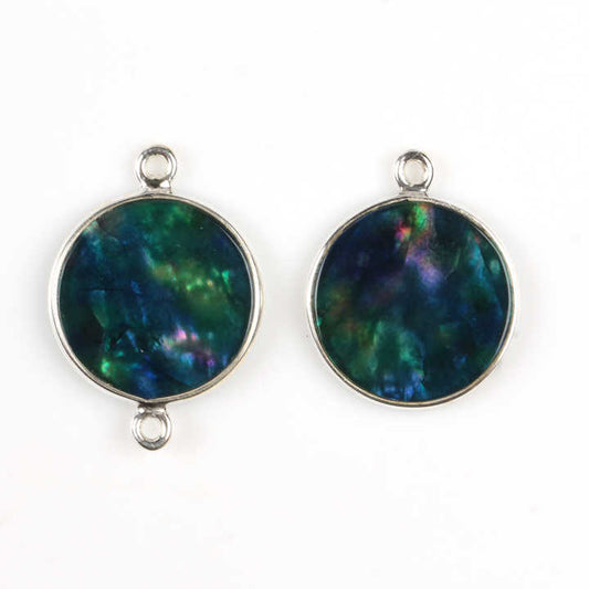 12mm Blue Ammolite Hydro Quartz Gemstone Jewellery Handmade Sterling Silver Round Coin Charm Connector for Pendant and Necklace
