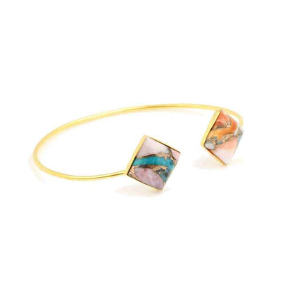 Superb Pink Opal Oyster Copper Turquoise Gemstone Wholesale Jewelry Sterling Silver Gold Plated Cuff Bangle for Women and Men