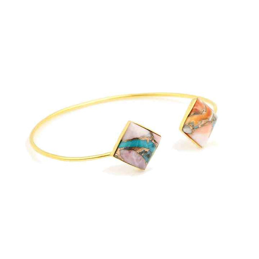 Superb Pink Opal Oyster Copper Turquoise Gemstone Wholesale Jewelry Sterling Silver Gold Plated Cuff Bangle for Women and Men