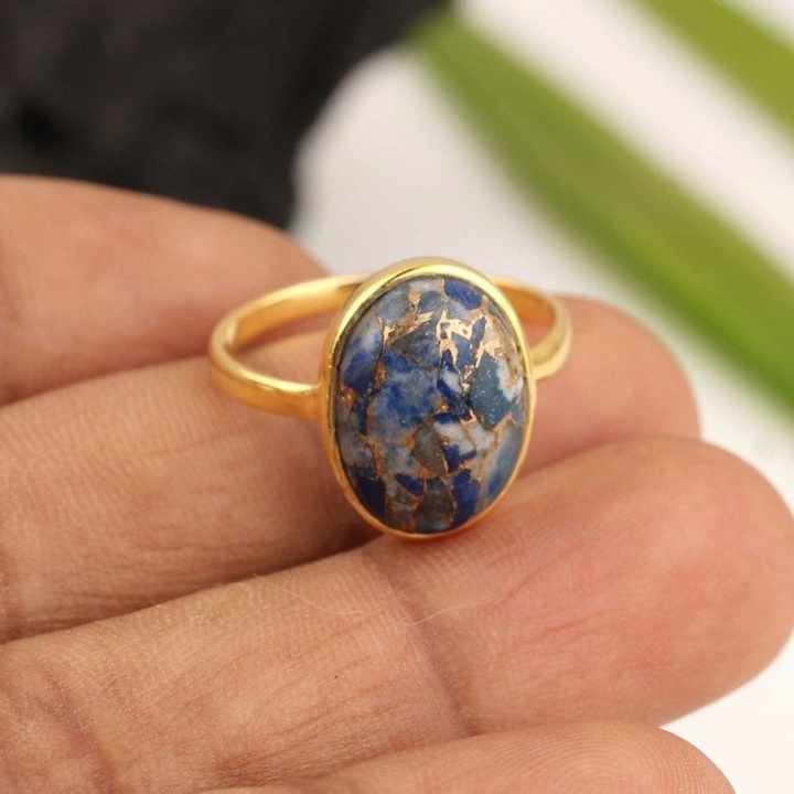 Natural Lapis Lazuli Copper Sterling Silver Gold Plated Stacking Ring