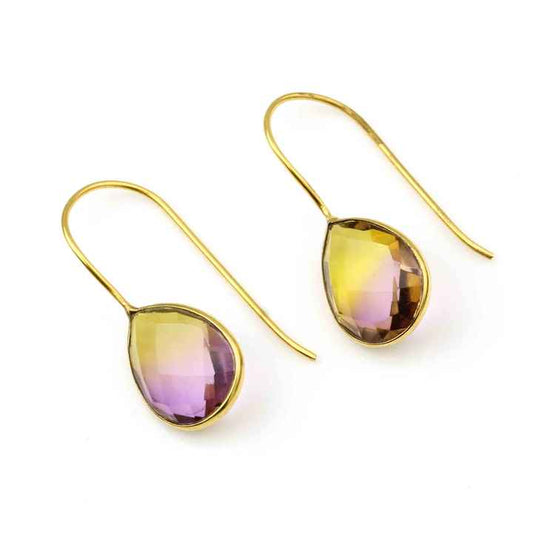 Beautiful Design Bi Tourmaline Hydro Quartz Silver Waterproof Jewelry Handmade 18k Gold Plated Dainty Teardrop Earrings for Her
