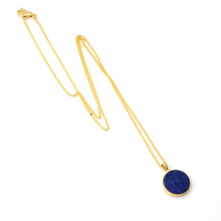 New Design Natural Lapis Lazuli Round Coin Stone Gold Plated Sterling Silver Dainty Minimalist Layering Necklace Gift for Her
