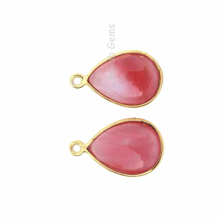 Wholesale 12x16mm Red Cherry Gemstone Quartz Sterling Silver Bezel Charm Handmade Drop Shape 18k Gold Plated Charm Pendant