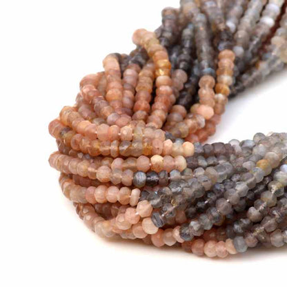 Best Quality Genuine 3mm to 4mm Faceted Rondelle Chocolate Moonstone 13 Inches Length Strand Gemstone Beads for Making Jewelry