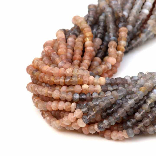Best Quality Genuine 3mm to 4mm Faceted Rondelle Chocolate Moonstone 13 Inches Length Strand Gemstone Beads for Making Jewelry