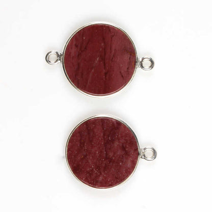 Hot Selling 12mm Natural Red Mookaite Jasper Bezel Sterling Silver Handmade Round Coin Charm Connector for Pendant & Earrings