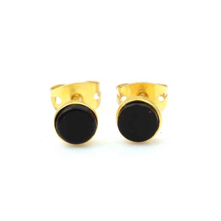 Best Selling Genuine 925 Sterling Silver Dainty Geometric Stud Earrings Women Black Onyx Stone Gold Plating Trendy Fine Jewelry