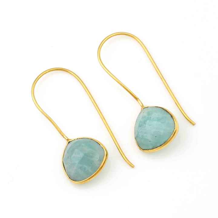 Simple Design Natural Amazonite Gemstone Waterproof Jewelry Sterling Silver 18k Gold Plated Dangle Teardrop Earrings for Her