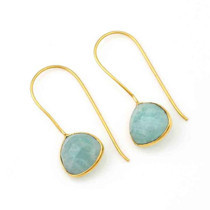 Simple Design Natural Amazonite Gemstone Waterproof Jewelry Sterling Silver 18k Gold Plated Dangle Teardrop Earrings for Her