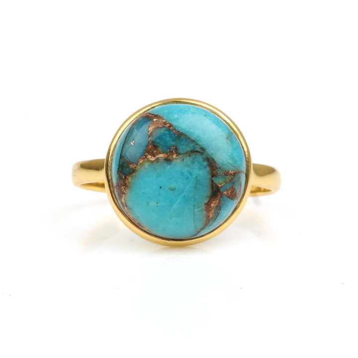 Best Selling 12mm Mohave Blue Copper Kingman Turquoise Vermeil Eternity 925 Silver Dainty Women Ring Bezel Setting Fine Jewelry