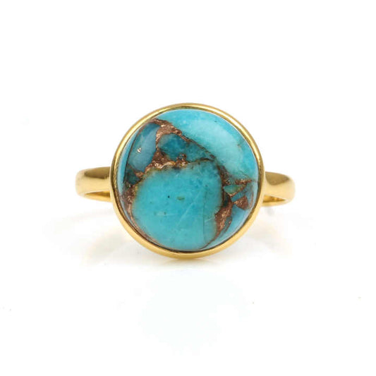 Best Selling 12mm Mohave Blue Copper Kingman Turquoise Vermeil Eternity 925 Silver Dainty Women Ring Bezel Setting Fine Jewelry