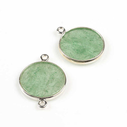Hot Selling Lovely Green Cherry Quartz Stone 12mm Round Double Hole Bail Charm Connector Accessories Jewelry Making Supplier