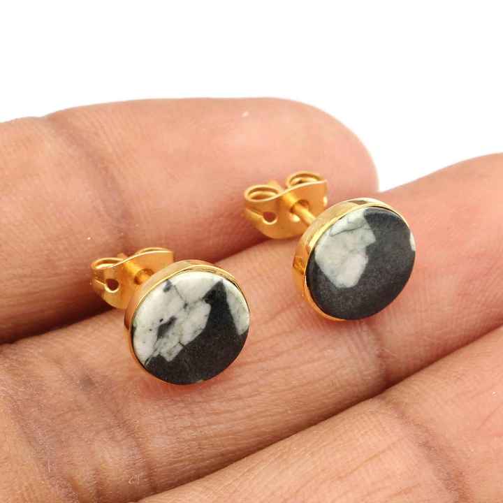 Top Quality 12mm Round Coin Natural Snowflake Obsidian Sterling Silver Gold Plated Daily Wear Minimalist Stud Earrings for Her