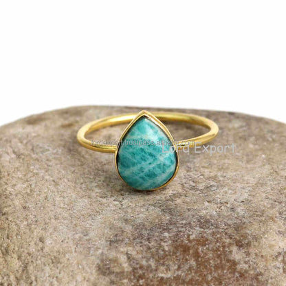 Natural Amazonite Sterling Silver Gold Plated Stacking Ring