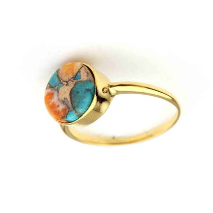 Natural Oyster Copper Turquoise Birthstone Ring Wholesale Gemstone Silver Jewelry 925 Sterling Silver Gold Plated Collet Ring