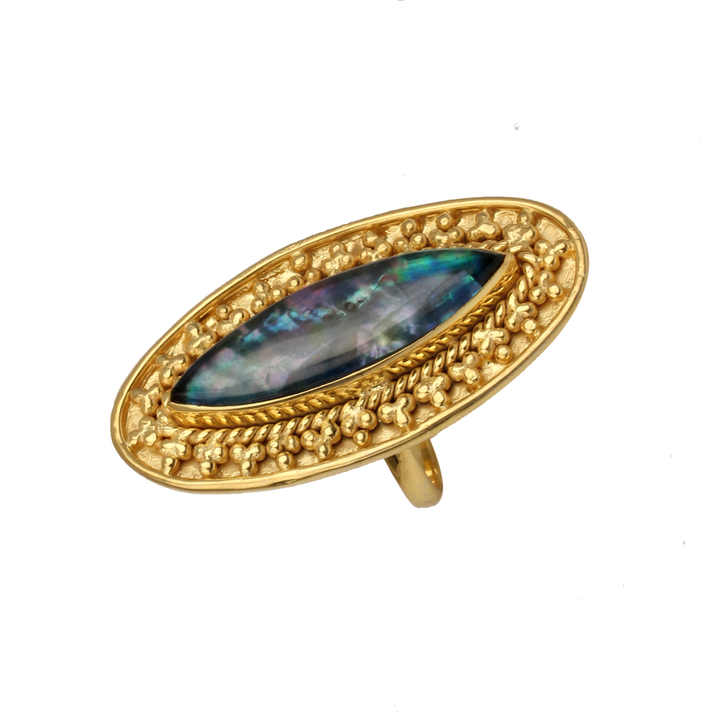 Handmade Natural Abalone Shell Sterling Silver Gold Plated Marquise Ring