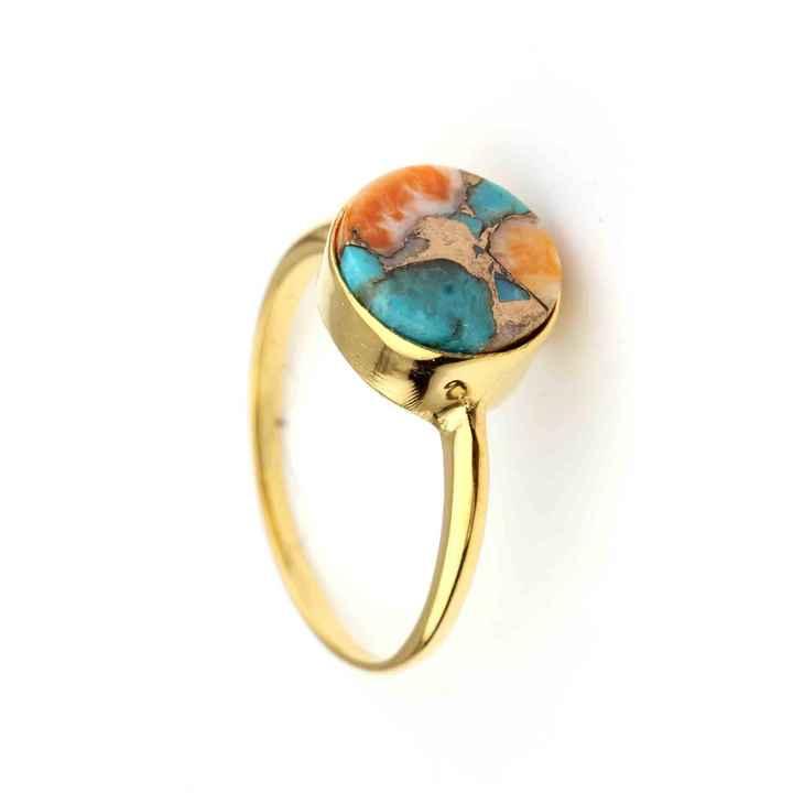 Natural Oyster Copper Turquoise Birthstone Ring Wholesale Gemstone Silver Jewelry 925 Sterling Silver Gold Plated Collet Ring