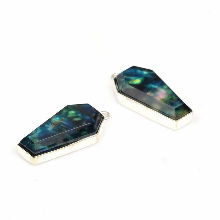 Top Selling 10x17mm Blue Ammolite Hydro Quartz Gemstone Bezel Genuine Sterling Silver Coffin Shape Charm Pendant for Necklace