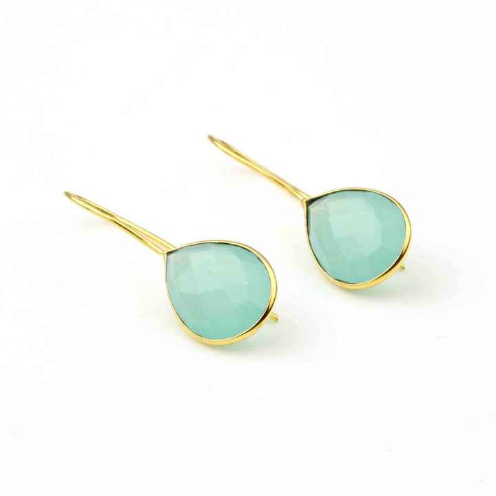 Best Selling Genuine Aqua Chalcedony 18k Gold Plated Sterling Silver Waterproof Jewelry Dainty Teardrop Fine Earrings for Her