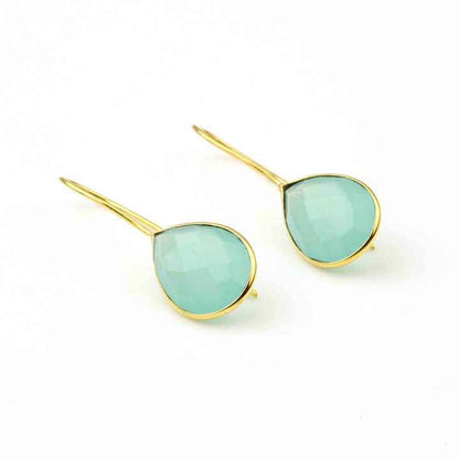 Best Selling Genuine Aqua Chalcedony 18k Gold Plated Sterling Silver Waterproof Jewelry Dainty Teardrop Fine Earrings for Her