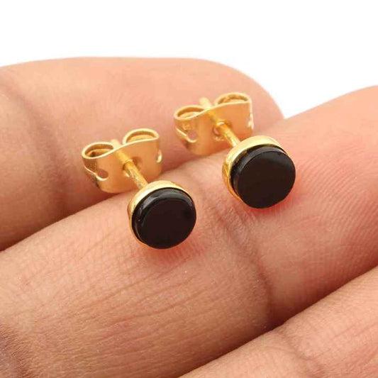Best Selling Genuine 925 Sterling Silver Dainty Geometric Stud Earrings Women Black Onyx Stone Gold Plating Trendy Fine Jewelry