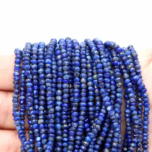 New Wholesaler Natural 3mm to 4mm Faceted Rondelle Shape Lapis Lazuli Gemstone Jewelry Making Handmade Gemstone Strand Beads