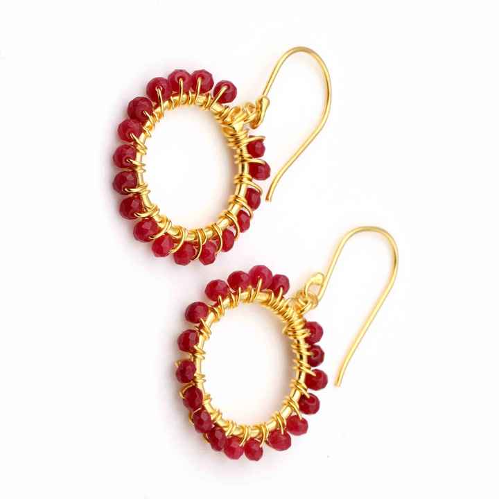 Women Fashion Dyed Rudy Drop Earrings Wholesale 925 Sterling Silver Gemstone Jewelry Gold Plated Round Beaded Drop Earrings