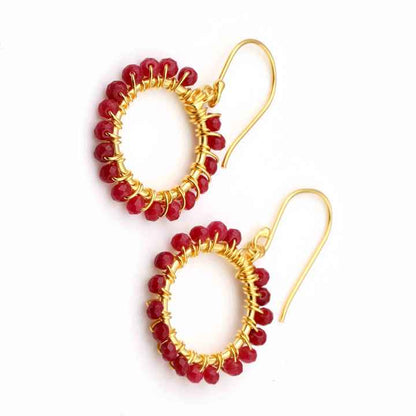 Women Fashion Dyed Rudy Drop Earrings Wholesale 925 Sterling Silver Gemstone Jewelry Gold Plated Round Beaded Drop Earrings