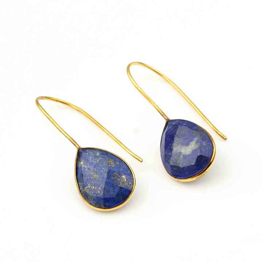 Natural Lapis Lazuli 12x16mm Gemstone Jewelry 925 Silver 18k Gold Plated Boho Drop Dangle Everyday Minimalist Earring for Her