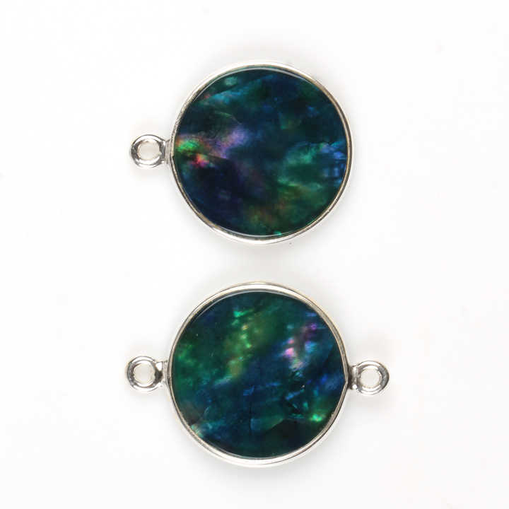 12mm Blue Ammolite Hydro Quartz Gemstone Jewellery Handmade Sterling Silver Round Coin Charm Connector for Pendant and Necklace