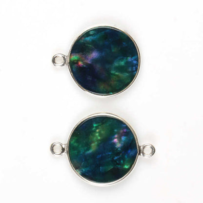 12mm Blue Ammolite Hydro Quartz Gemstone Jewellery Handmade Sterling Silver Round Coin Charm Connector for Pendant and Necklace