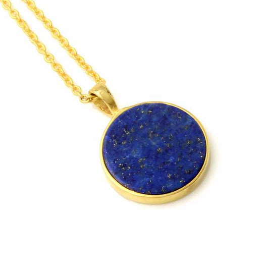New Design Natural Lapis Lazuli Round Coin Stone Gold Plated Sterling Silver Dainty Minimalist Layering Necklace Gift for Her
