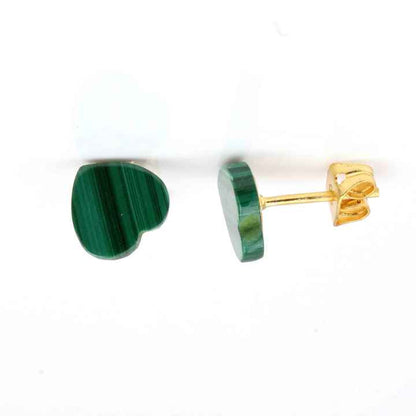Wholesale Women's Girls' Fine Stud Earrings Lovely Heart-Shape Natural Malachite Gemstone Jewelry Sterling Silver & Gold Plated