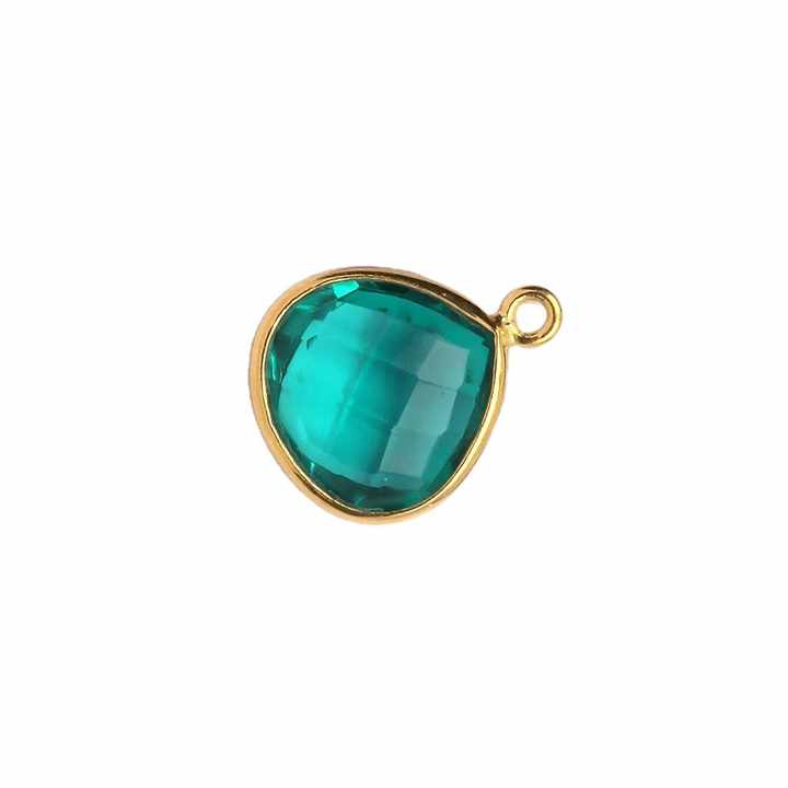 Best Selling 12mm Green Teal Hydro Quartz Stone Waterproof Jewelry Gold Plated 925 Sterling Silver Bezel Charm Pendant With Loop