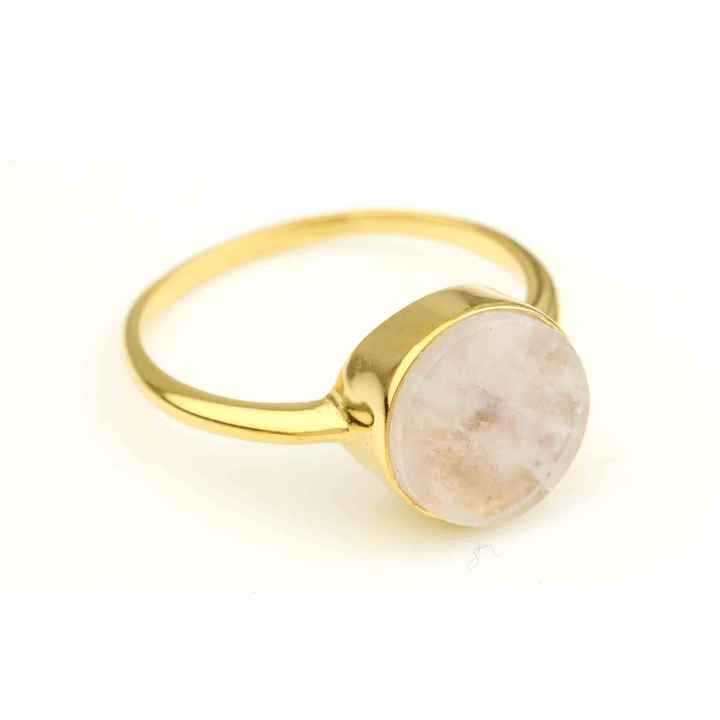Best Selling 18K Gold Plated Handmade Solid 925 Sterling Silver 12mm Round Shape Ring With Rainbow Moonstone Bezel Set for Women