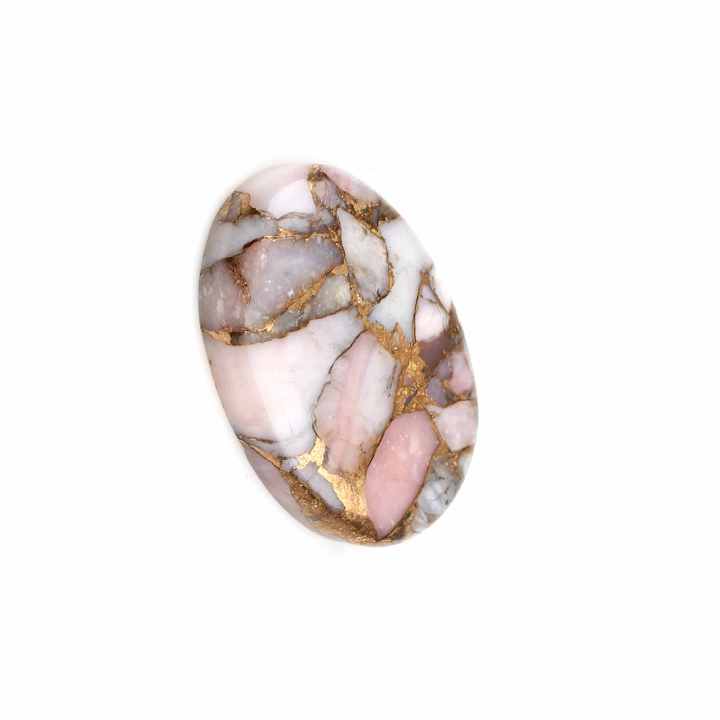 High Quality Handmade Natural 20x30mm Smooth Oval Cut Pink Opal Copper Loose Gemstone Flat Back Cabochons for Making Jewelry