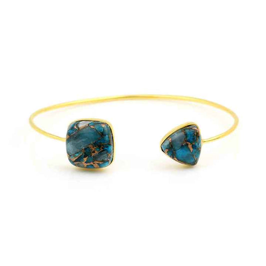 Top Selling Latest Design Mohave Blue Copper Turquoise Gemstone 18k Gold Plated Genuine 925 Silver Cuff Bangle for Women