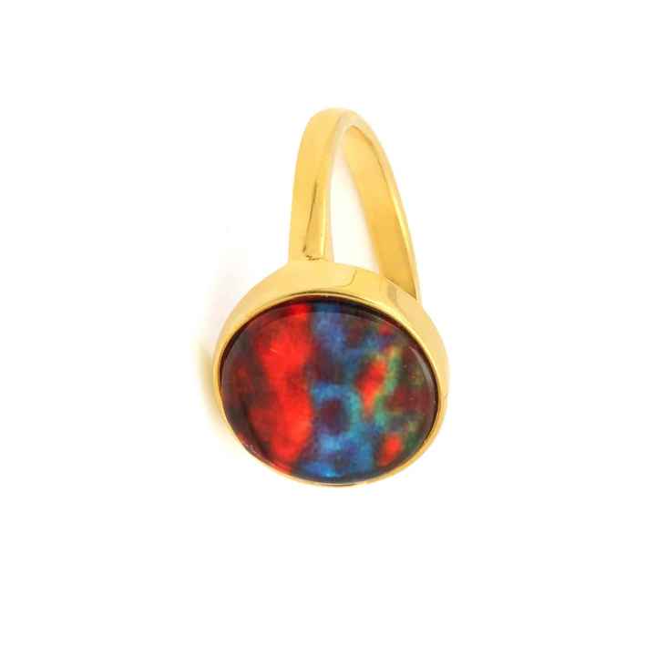 Superb Multi Fire 12mm Ammolite Quartz Gemstone Indian Jewelry Micron Gold Plated Round Solid 925 Silver Bezel Ring for Lady